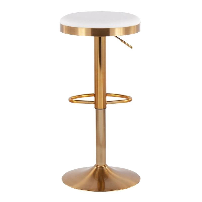 Tabouret de bar en acier doré et cuir blanc