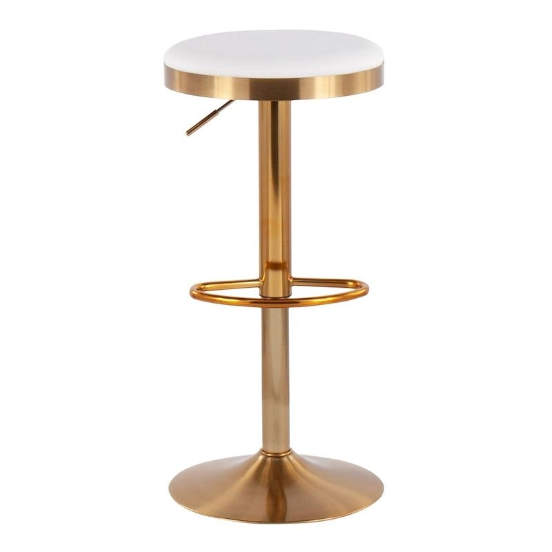 Tabouret de bar en acier doré et cuir blanc