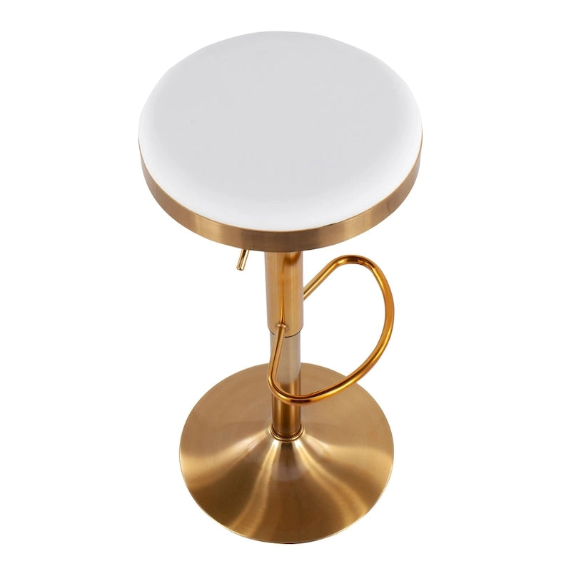 Tabouret de bar en acier doré et cuir blanc