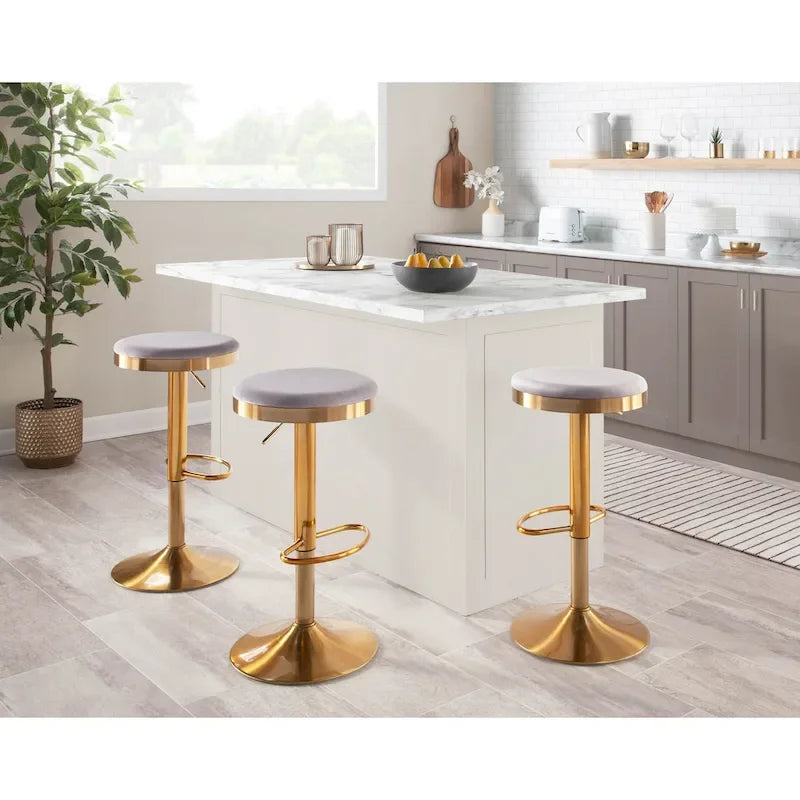 Tabouret de bar en acier doré et cuir blanc