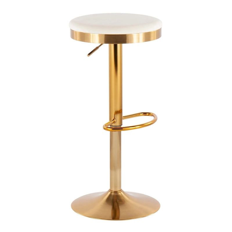 Tabouret de bar en acier doré et cuir blanc