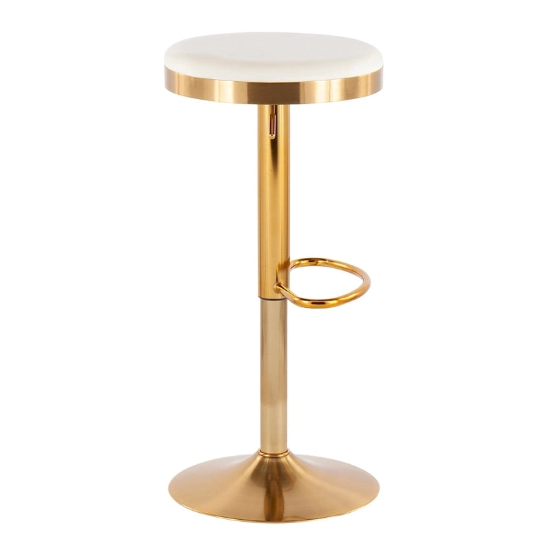Tabouret de bar en acier doré et cuir blanc