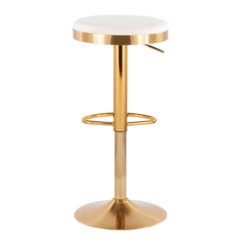 Tabouret de bar en acier doré et cuir blanc