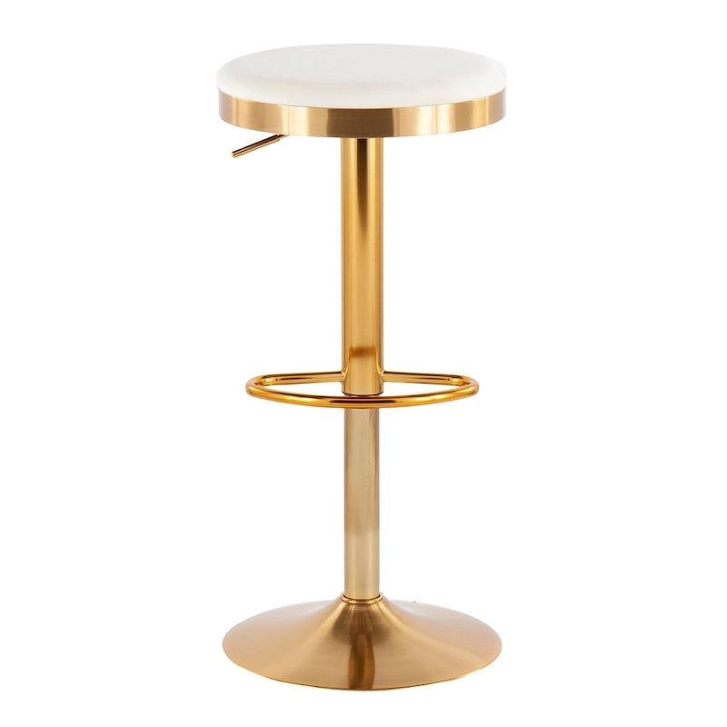 Tabouret de bar en acier doré et cuir blanc