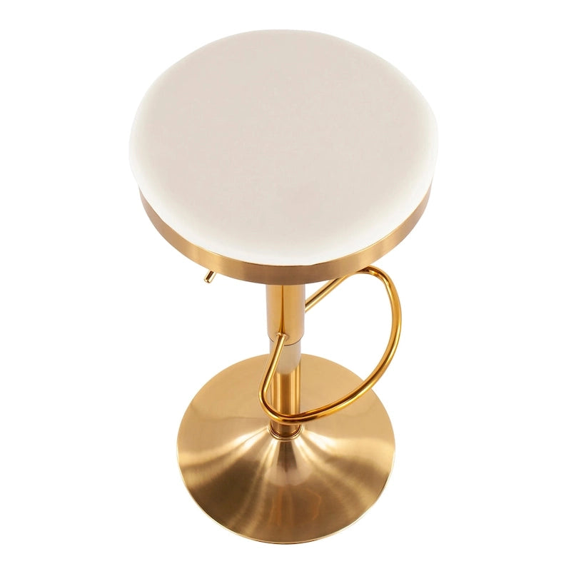 Tabouret de bar en acier doré et cuir blanc