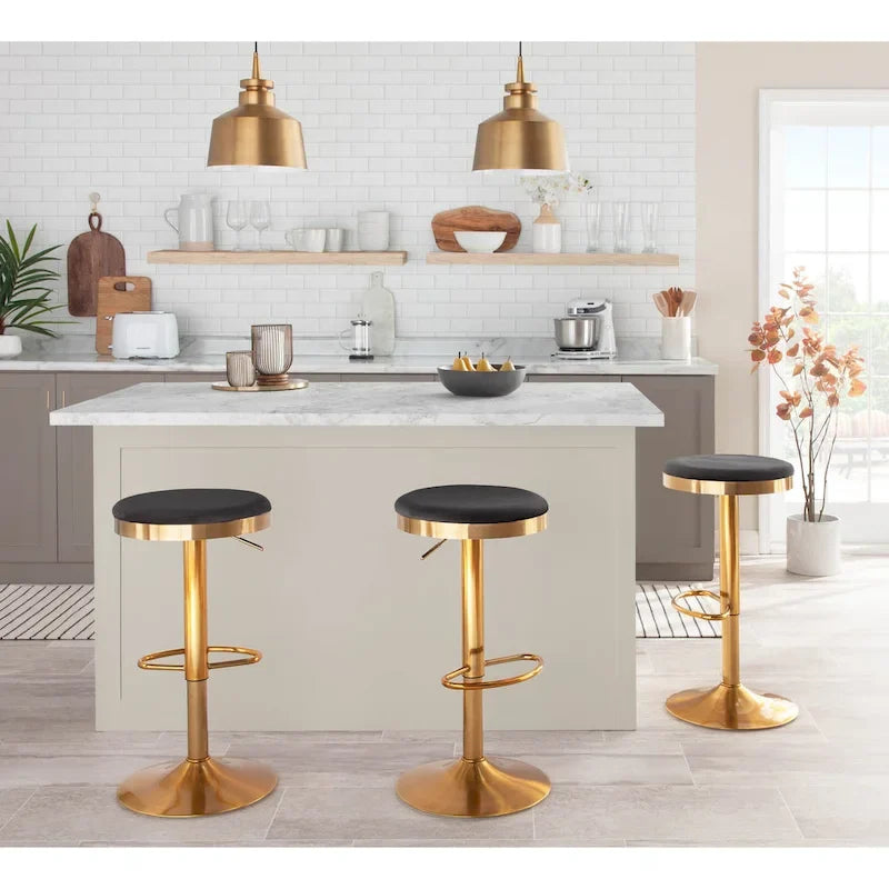 Tabouret de bar en acier doré et cuir blanc