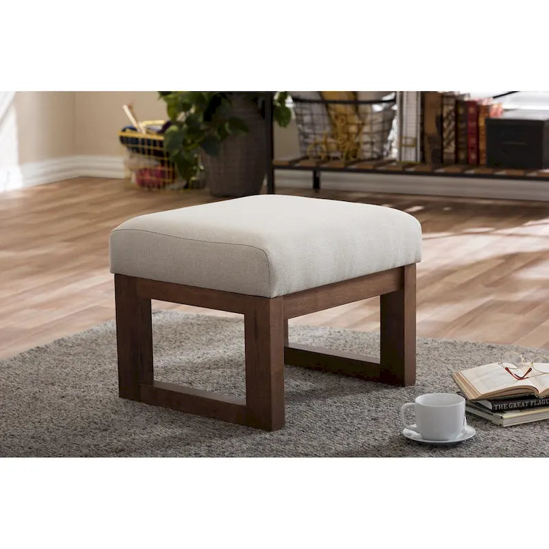 Tabouret ottoman rembourré beige clair du milieu du siècle