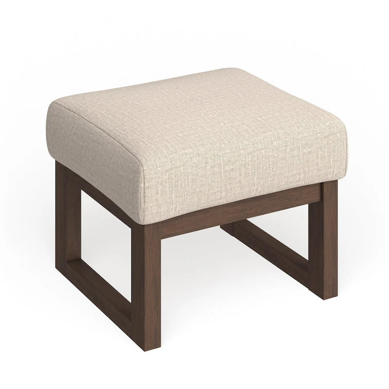 Tabouret ottoman rembourré beige clair du milieu du siècle