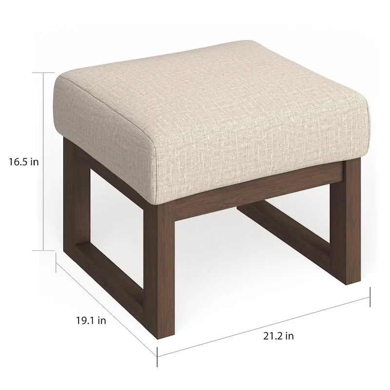 Tabouret ottoman rembourré beige clair du milieu du siècle