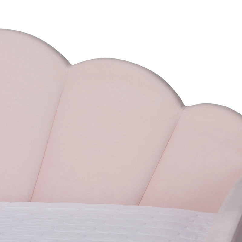 Lit de repos moderne et contemporain en velours rose clair de taille Queen avec lit gigogne