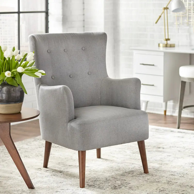 Fauteuil à dossier haut Mid-Century avec pieds en bois