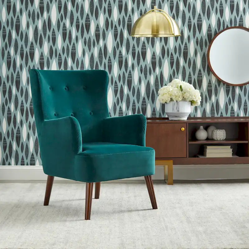 Fauteuil à dossier haut Mid-Century avec pieds en bois