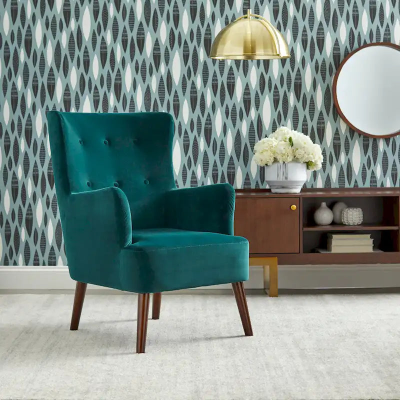 Fauteuil à dossier haut Mid-Century avec pieds en bois