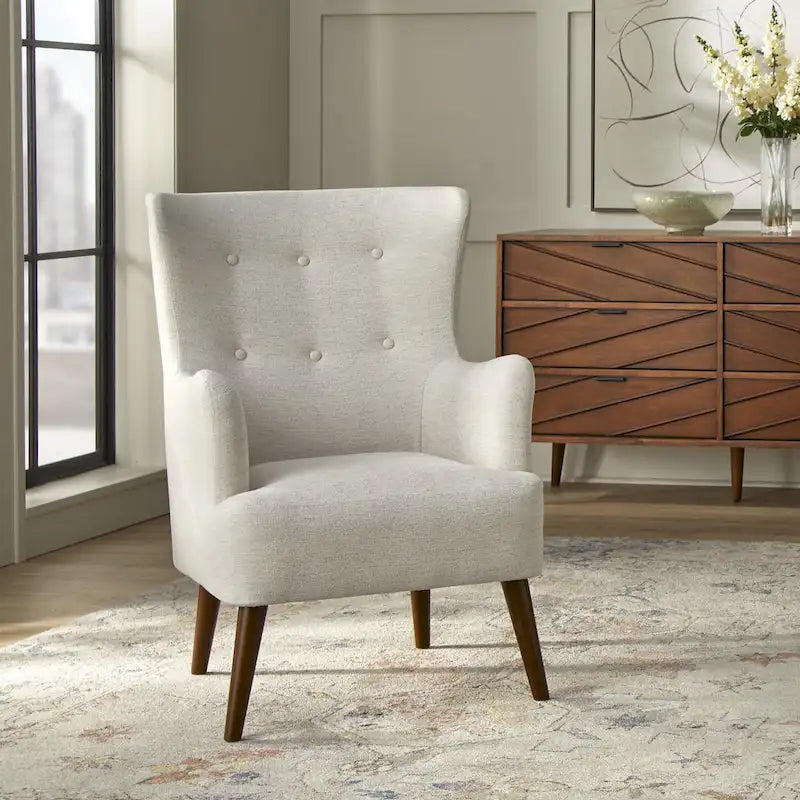 Fauteuil à dossier haut Mid-Century avec pieds en bois