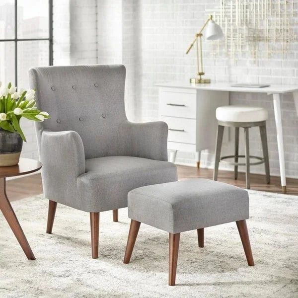 Fauteuil à dossier haut Mid-Century avec pieds en bois