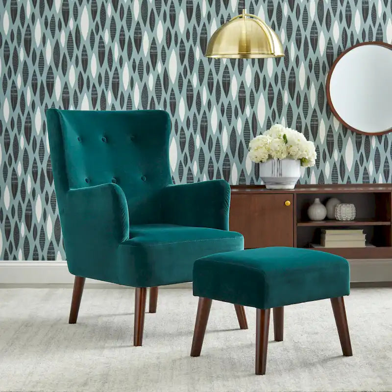 Fauteuil à dossier haut Mid-Century avec pieds en bois
