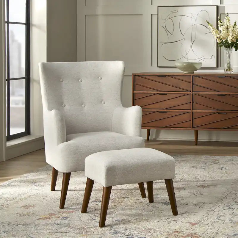Fauteuil à dossier haut Mid-Century avec pieds en bois