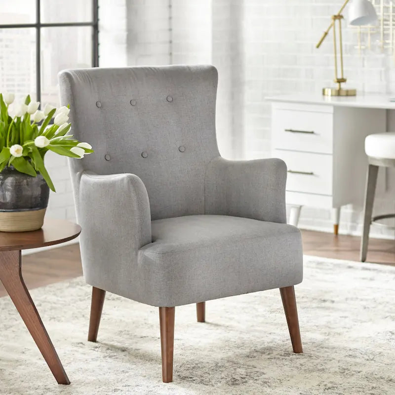 Fauteuil à dossier haut Mid-Century avec pieds en bois