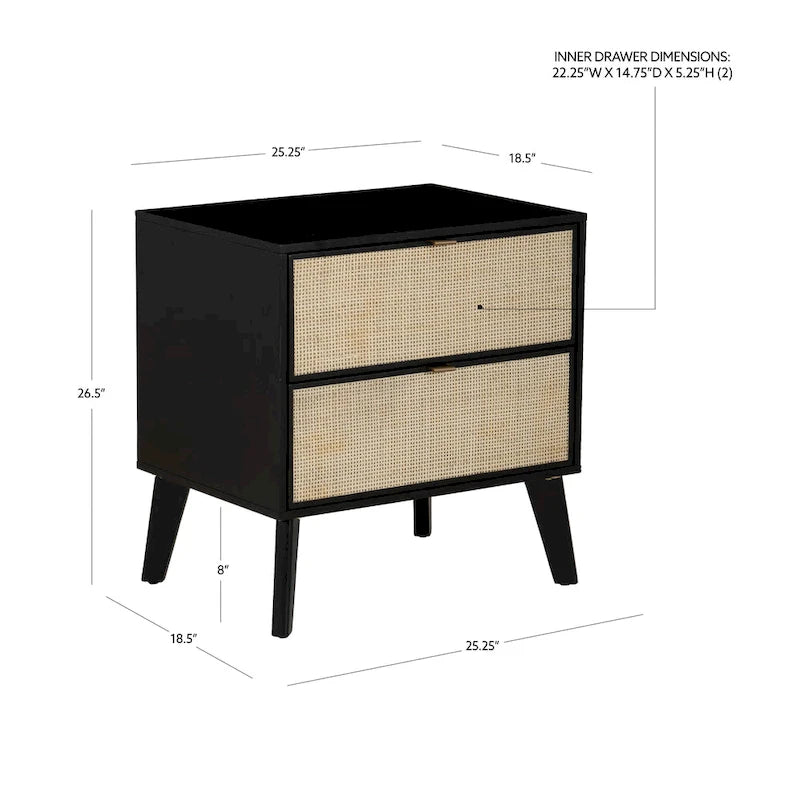 Table de chevet du milieu du siècle en bois/rotin