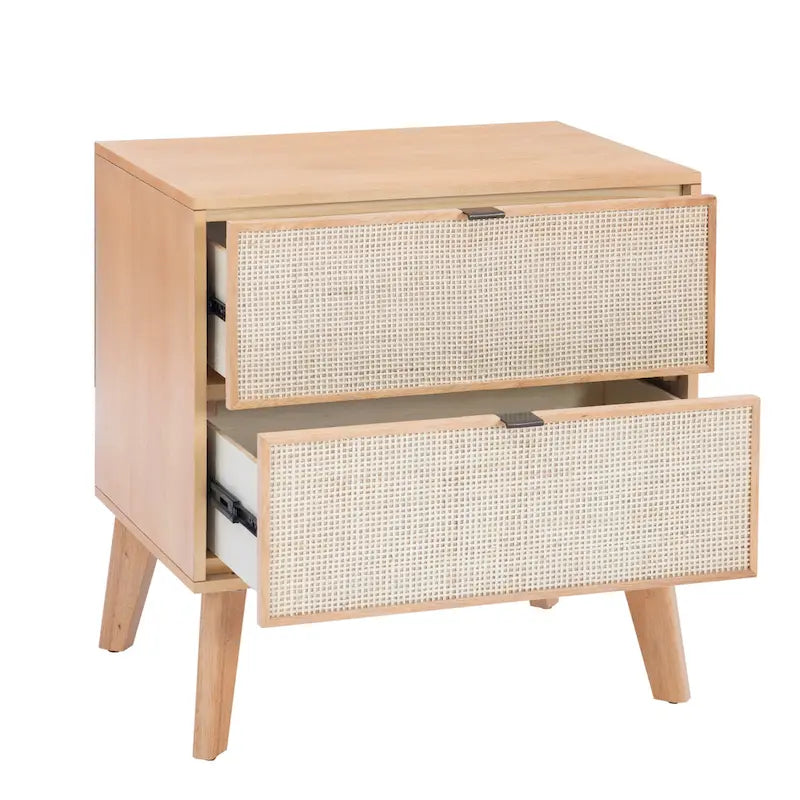 Table de chevet du milieu du siècle en bois/rotin