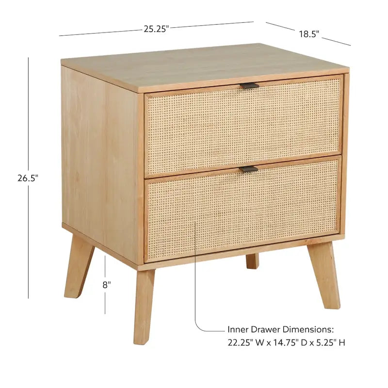 Table de chevet du milieu du siècle en bois/rotin