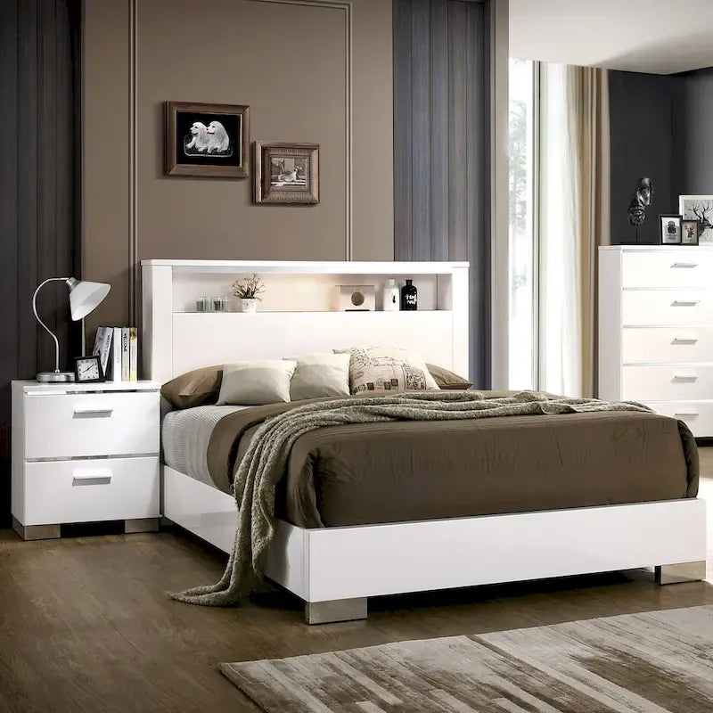 Lit de rangement en bois massif Modern Queen avec interface USB