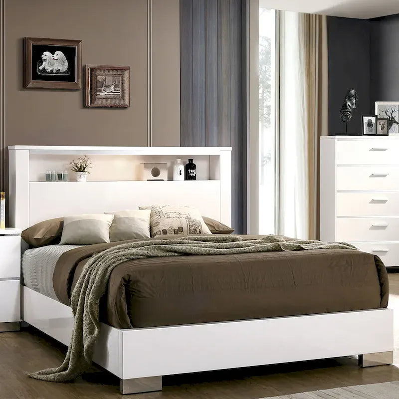 Lit de rangement en bois massif Modern Queen avec interface USB