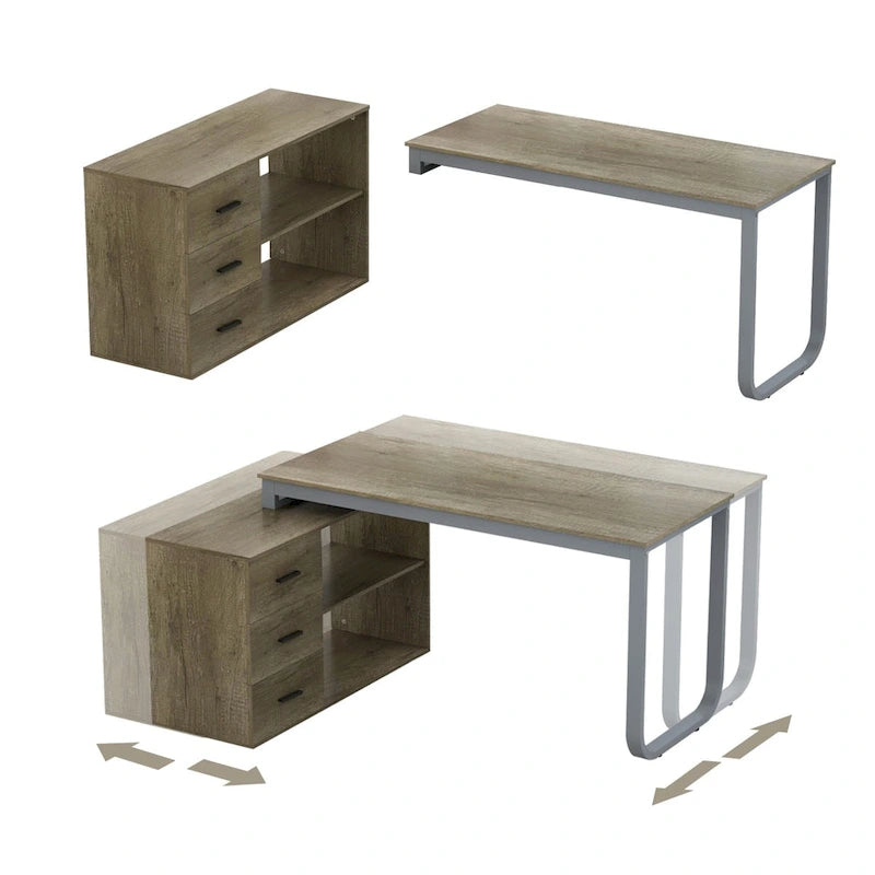 Bureau informatique d'angle en L de 55 pouces avec tiroirs