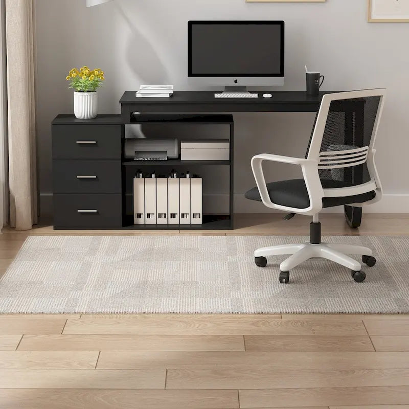 Bureau informatique d'angle en L de 55 pouces avec tiroirs