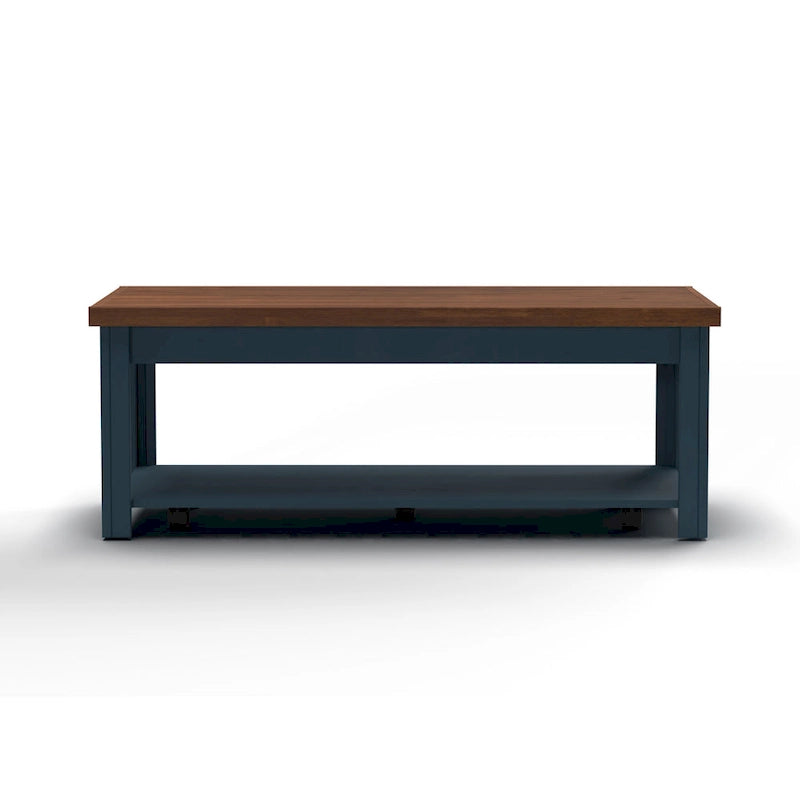Table basse de 122 cm, aucun assemblage requis, bleu denim et whisky