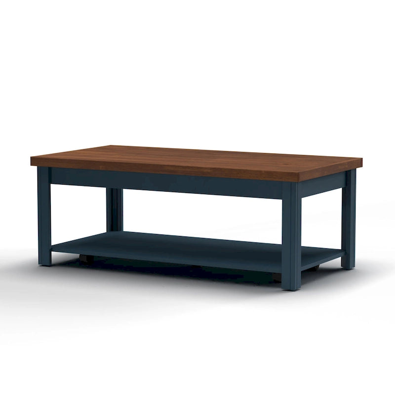 Table basse de 122 cm, aucun assemblage requis, bleu denim et whisky