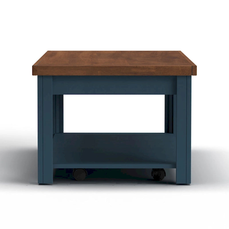 Table basse de 122 cm, aucun assemblage requis, bleu denim et whisky