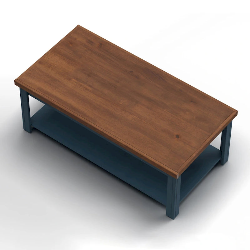 Table basse de 122 cm, aucun assemblage requis, bleu denim et whisky