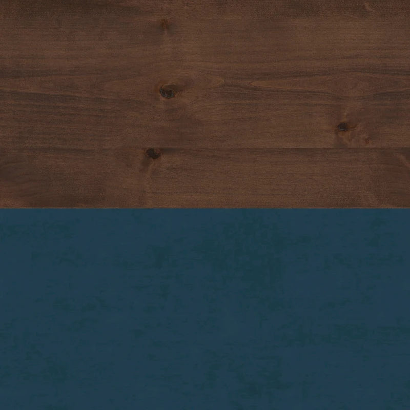 Table basse de 122 cm, aucun assemblage requis, bleu denim et whisky