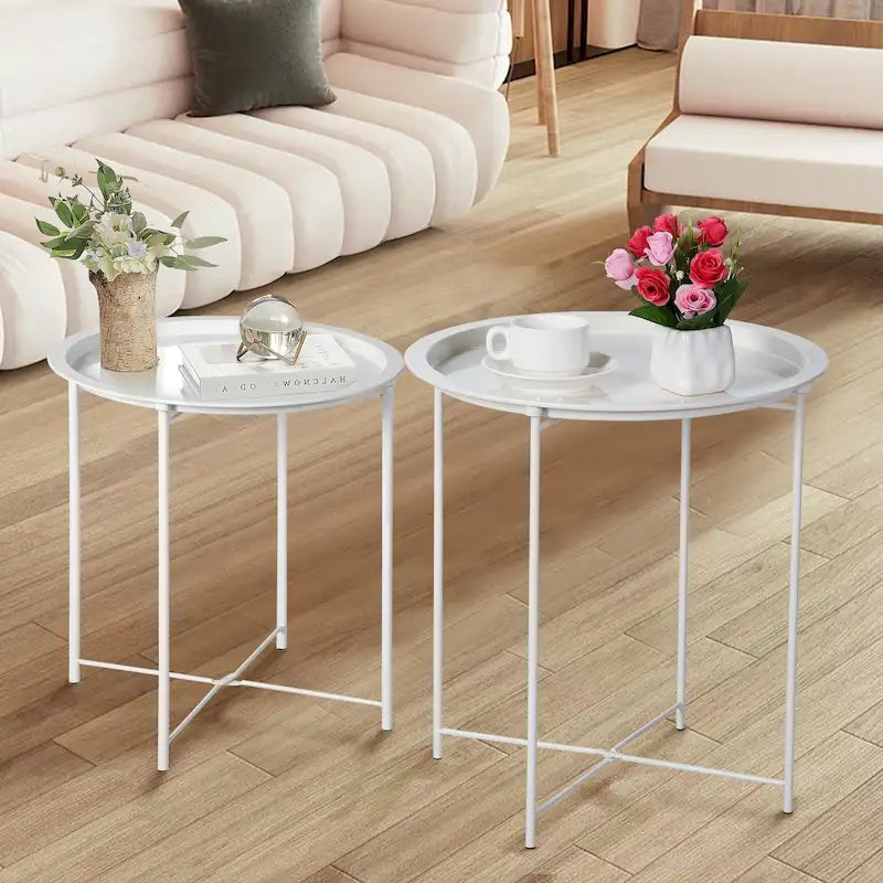 Table d'appoint/de chevet, pliable ronde en métal, antirouille et étanche, pour l'extérieur, le salon, la chambre à coucher