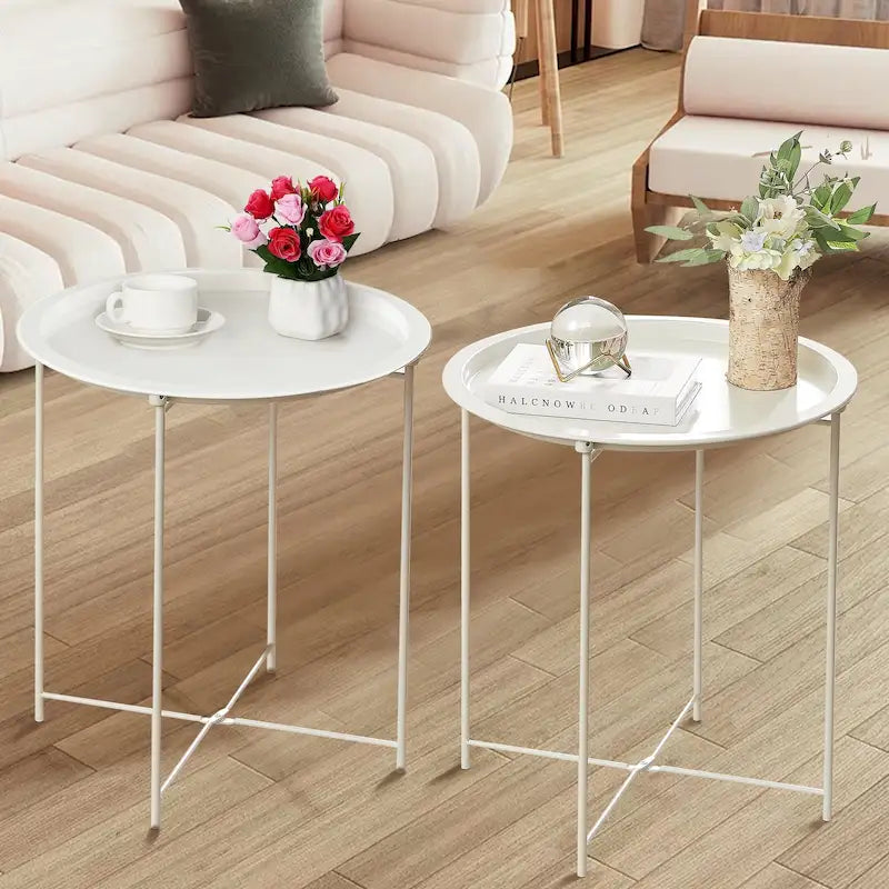 Table d'appoint/de chevet, pliable ronde en métal, antirouille et étanche, pour l'extérieur, le salon, la chambre à coucher