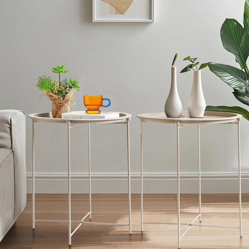 Table d'appoint/de chevet, pliable ronde en métal, antirouille et étanche, pour l'extérieur, le salon, la chambre à coucher