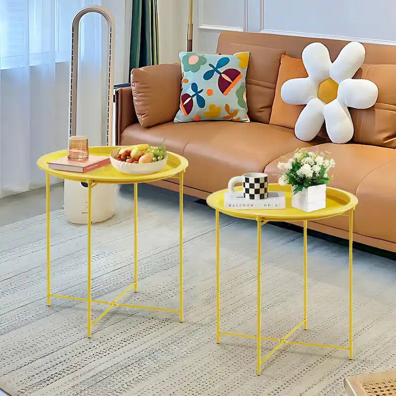 Table d'appoint/de chevet, pliable ronde en métal, antirouille et étanche, pour l'extérieur, le salon, la chambre à coucher