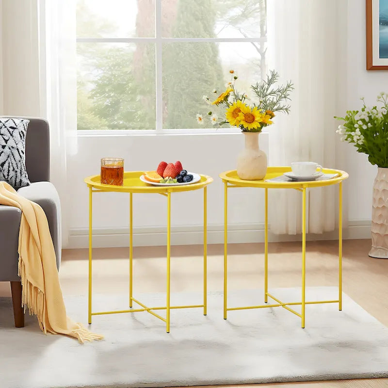 Table d'appoint/de chevet, pliable ronde en métal, antirouille et étanche, pour l'extérieur, le salon, la chambre à coucher