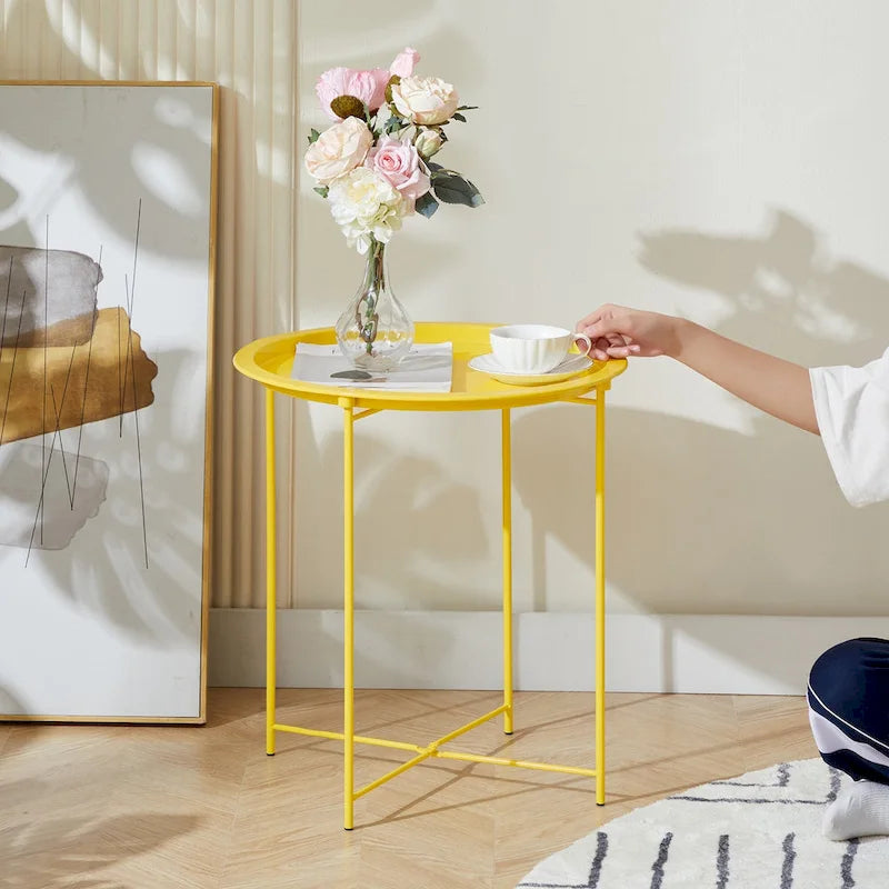 Table d'appoint/de chevet, pliable ronde en métal, antirouille et étanche, pour l'extérieur, le salon, la chambre à coucher