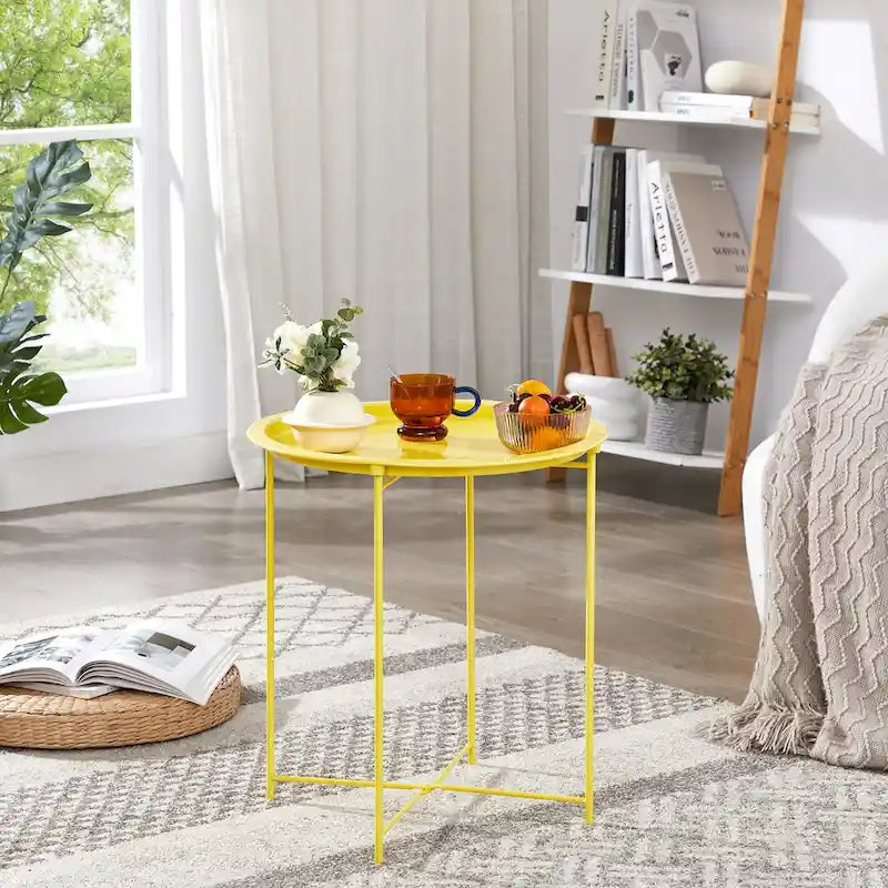 Table d'appoint/de chevet, pliable ronde en métal, antirouille et étanche, pour l'extérieur, le salon, la chambre à coucher