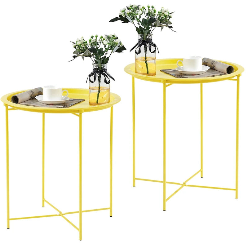 Table d'appoint/de chevet, pliable ronde en métal, antirouille et étanche, pour l'extérieur, le salon, la chambre à coucher
