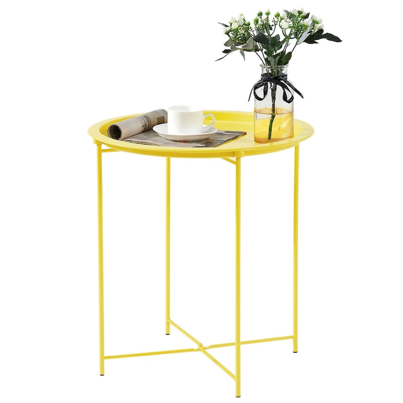 Table d'appoint/de chevet, pliable ronde en métal, antirouille et étanche, pour l'extérieur, le salon, la chambre à coucher