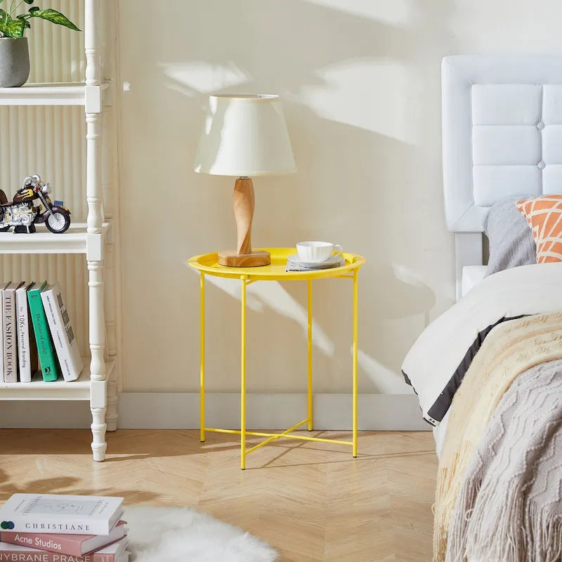 Table d'appoint/de chevet, pliable ronde en métal, antirouille et étanche, pour l'extérieur, le salon, la chambre à coucher