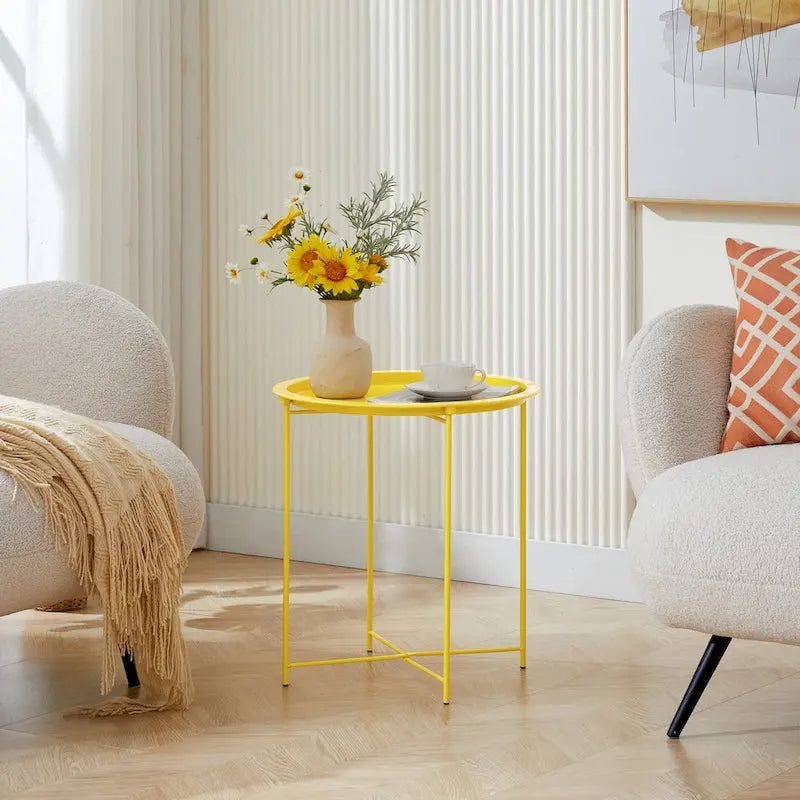 Table d'appoint/de chevet, pliable ronde en métal, antirouille et étanche, pour l'extérieur, le salon, la chambre à coucher