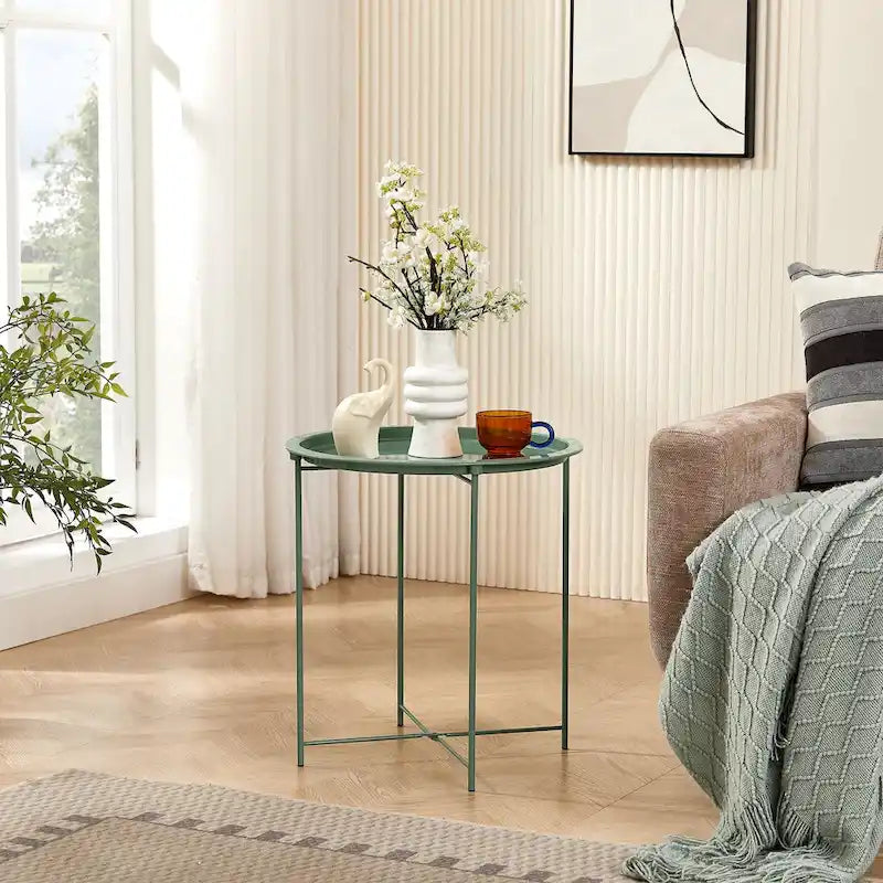 Table d'appoint/de chevet, pliable ronde en métal, antirouille et étanche, pour l'extérieur, le salon, la chambre à coucher