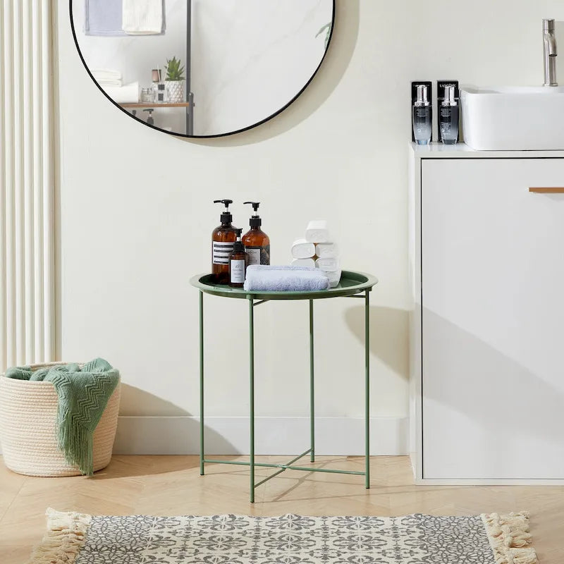 Table d'appoint/de chevet, pliable ronde en métal, antirouille et étanche, pour l'extérieur, le salon, la chambre à coucher