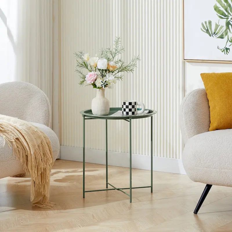 Table d'appoint/de chevet, pliable ronde en métal, antirouille et étanche, pour l'extérieur, le salon, la chambre à coucher