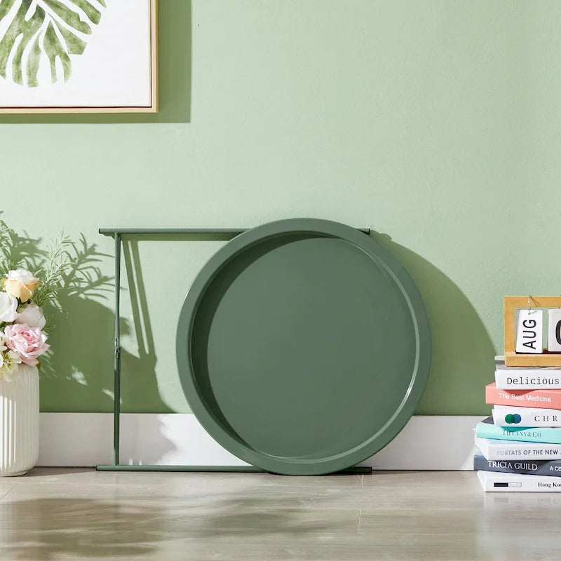 Table d'appoint/de chevet, pliable ronde en métal, antirouille et étanche, pour l'extérieur, le salon, la chambre à coucher