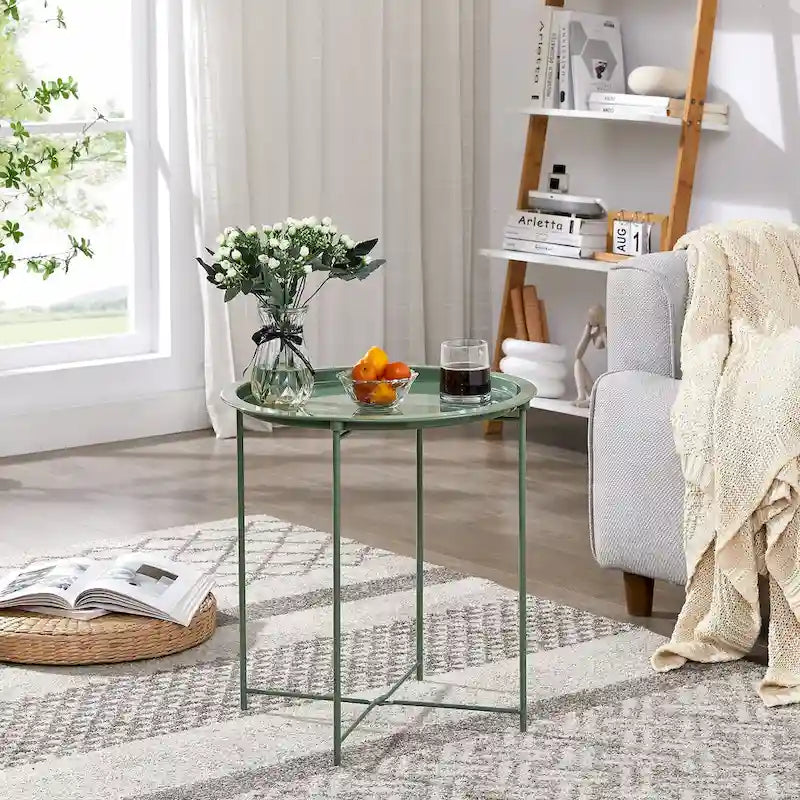 Table d'appoint/de chevet, pliable ronde en métal, antirouille et étanche, pour l'extérieur, le salon, la chambre à coucher